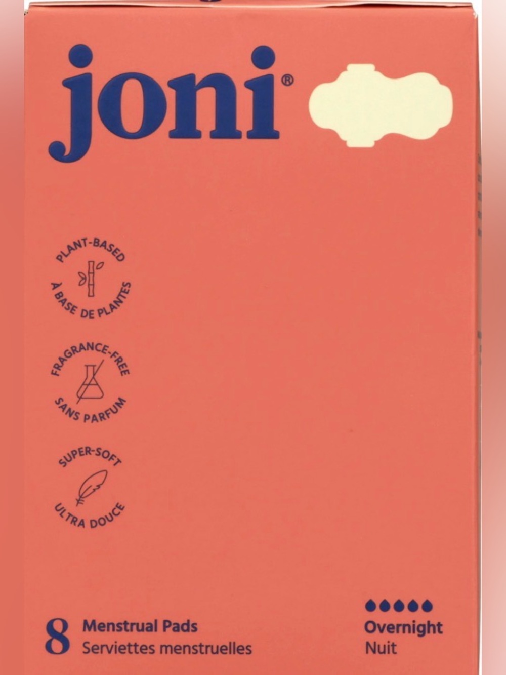 joni Menstrual Pads - Coral Pink Overnight (8 Count)